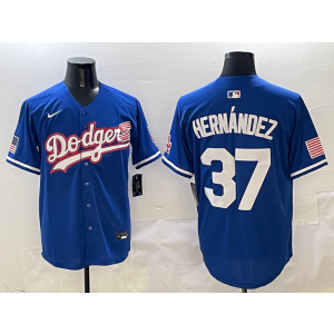 MLB Dodgers 37 Hernandez Blue USA Flag Nike Cool Base Men Jersey