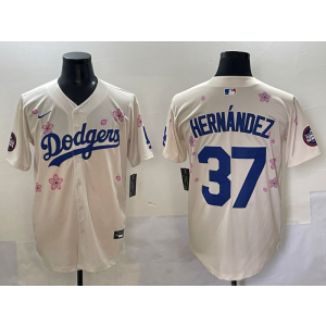 MLB Dodgers 37 Hernandez Cream 2025 Tokyo Series Nike Cool Base Men Jersey