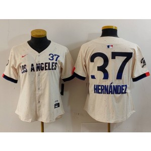MLB Dodgers 37 Hernandez Cream City Nike Cool Base Women Jersey