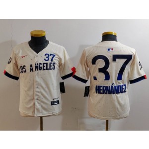 MLB Dodgers 37 Hernandez Cream City Nike Cool Base Youth Jersey