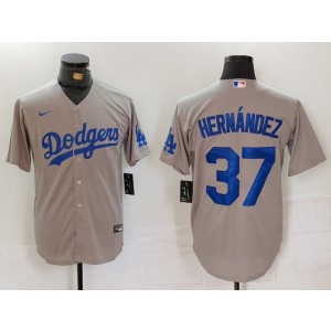 MLB Dodgers 37 Hernandez Grey Nike Cool Base Men Jersey
