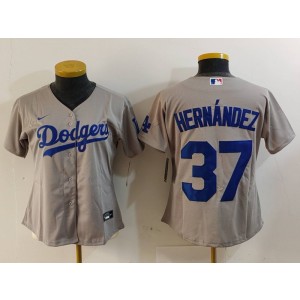 MLB Dodgers 37 Hernandez Grey Nike Cool Base Women Jersey