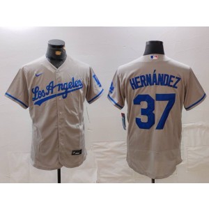 MLB Dodgers 37 Hernandez Grey Nike Flexbase Men Jersey