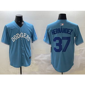 MLB Dodgers 37 Hernandez Light Blue Nike Cool Base Men Jersey