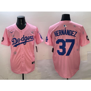 MLB Dodgers 37 Hernandez Pink 2025 Tokyo Series Nike Cool Base Men Jersey
