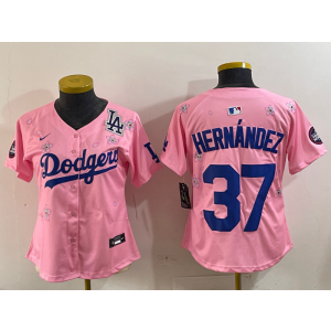 MLB Dodgers 37 Hernandez Pink 2025 Tokyo Series Nike Cool Base Women Jersey