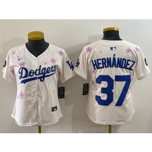 MLB Dodgers 37 Hernandez White 2025 Tokyo Series Nike Cool Base Youth Jersey