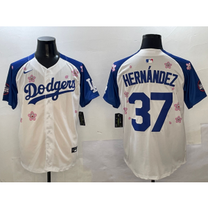 MLB Dodgers 37 Hernandez White Blue 2025 Tokyo Series Nike Cool Base Men Jersey