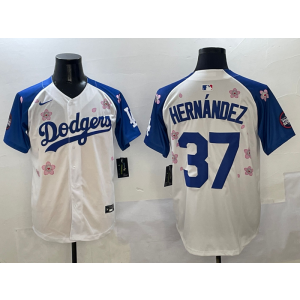 MLB Dodgers 37 Hernandez White Blue 2025 Tokyo Series Nike Cool Base Men Jersey