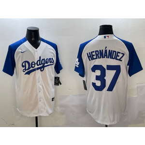 MLB Dodgers 37 Hernandez White Blue Nike Cool Base Men Jersey