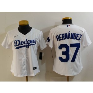 MLB Dodgers 37 Hernandez White Nike Cool Base Women Jersey