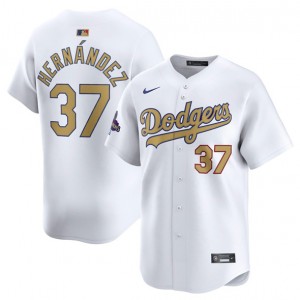 MLB Dodgers 37 Teoscar Hernandez White 2025 Gold Collection Nike Cool Base Men Jersey