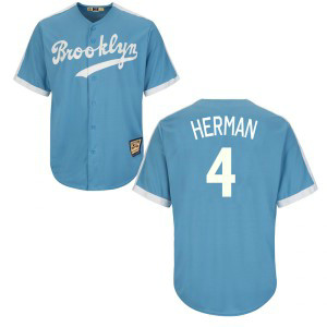 MLB Dodgers 4 Babe Herman Light Blue Cooperstown Throwback Men Jersey