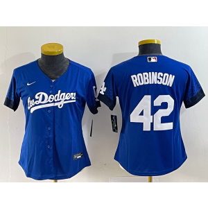 MLB Dodgers 42 Jackie Robinson Blue Cool Base Women Jersey