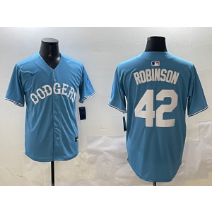 MLB Dodgers 42 Jackie Robinson Blue Nike Cool Base Men Jersey