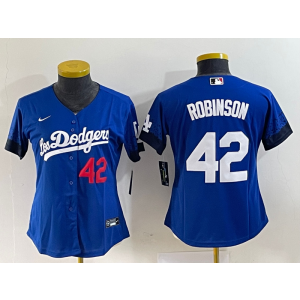 MLB Dodgers 42 Jackie Robinson Blue Nike Cool Base Women Jersey