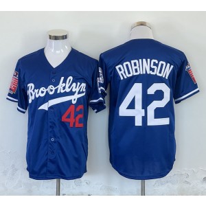 MLB Dodgers 42 Jackie Robinson Blue Throwback Men Jersey 1