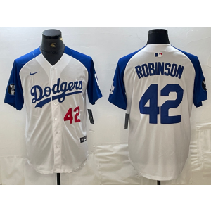 MLB Dodgers 42 Jackie Robinson Blue White Nike Cool Base Men Jersey