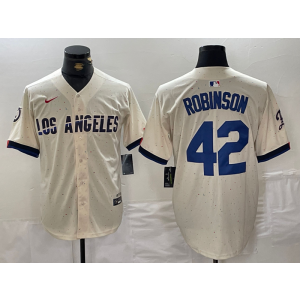 MLB Dodgers 42 Jackie Robinson Cream Nike Cool Base Men Jersey