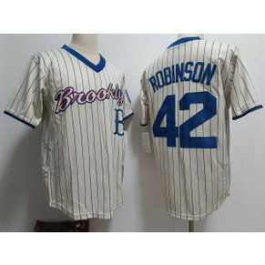 MLB Dodgers 42 Jackie Robinson Cream Throwback Men Jersey