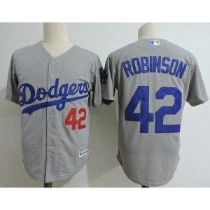 MLB Dodgers 42 Jackie Robinson Gray Cool Base Men Jersey