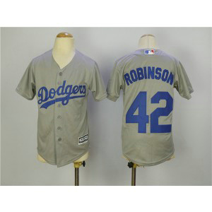 MLB Dodgers 42 Jackie Robinson Gray Cool Base Youth Jersey
