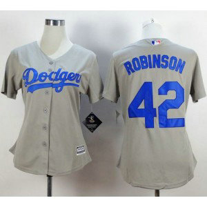 MLB Dodgers 42 Jackie Robinson Grey Alternate Road Women Jersey