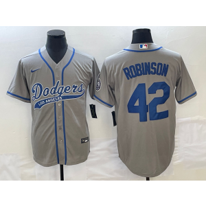MLB Dodgers 42 Jackie Robinson Grey Baseball Logo Nike Cool Base Men Jersey