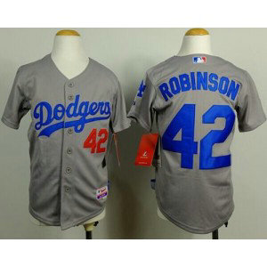 MLB Dodgers 42 Jackie Robinson Grey Cool Base Youth Jersey
