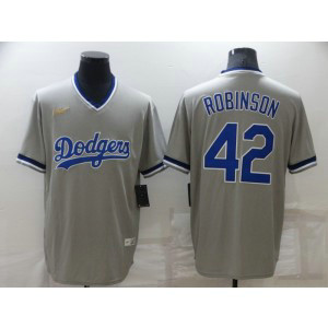 MLB Dodgers 42 Jackie Robinson Grey Throwback Men Jersey
