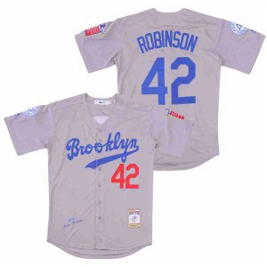 MLB Dodgers 42 Jackie Robinson Grey Throwback Men Jerseys