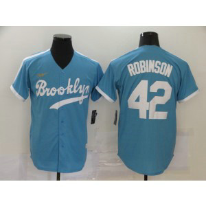MLB Dodgers 42 Jackie Robinson Light Blue 2020 Nike Cool Base Blue Men Jersey