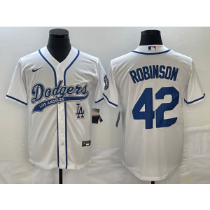 MLB Dodgers 42 Jackie Robinson White Baseball Logo Nike Cool Base Men Jersey