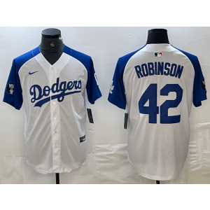 MLB Dodgers 42 Jackie Robinson White Blue Nike Cool Base Men Jersey