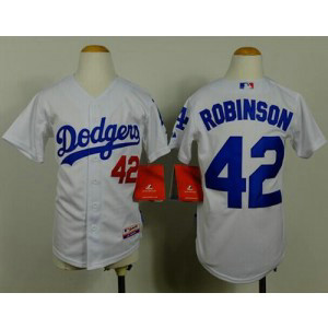 MLB Dodgers 42 Jackie Robinson White Cool Base Youth Jersey