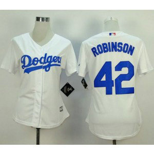 MLB Dodgers 42 Jackie Robinson White Home Women Jersey