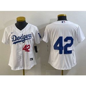 MLB Dodgers 42 Jackie Robinson White Nike Cool Base Women Jersey