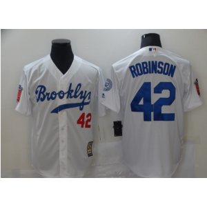 MLB Dodgers 42 Jackie Robinson White Throwback Cool Base Men Jersey