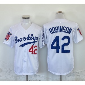 MLB Dodgers 42 Jackie Robinson White Throwback Men Jersey