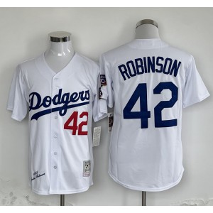 MLB Dodgers 42 Jackie Robinson White Throwback Men Jersey 1