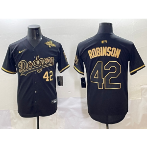 MLB Dodgers 42 Robinson Black Gold 2025 World Series Champion Nike Cool Base Men Jersey