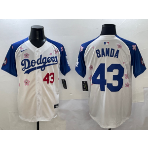 MLB Dodgers 43 Banda Blue White 2025 Tokyo Series Nike Cool Base Men Jersey
