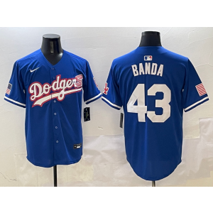 MLB Dodgers 43 Banda Bue USA Flag Nike Cool Base Men Jersey