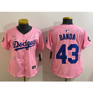 MLB Dodgers 43 Banda Pink 2025 Tokyo Series Nike Cool Base Youth Jersey