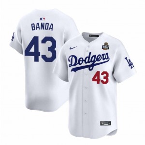 MLB Dodgers 43 Banda White 2024 World Series Nike Cool Base Men Jersey