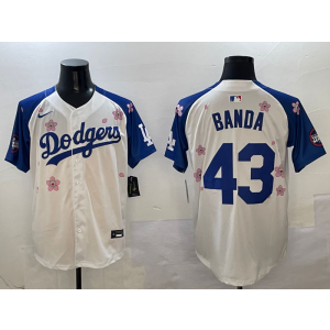 MLB Dodgers 43 Banda White Blue 2025 Tokyo Series Nike Cool Base Men Jersey