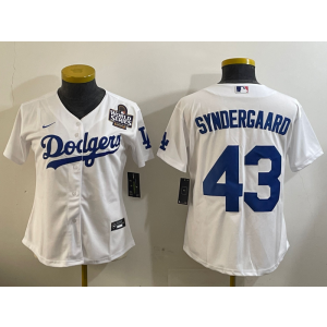 MLB Dodgers 43 Syndergaard White 2024 World Series Nike Cool Base Women Jersey