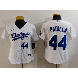 MLB Dodgers 44 Padilla White Nike Cool Base Women Jersey