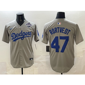 MLB Dodgers 47 Rortvedt Grey 2025 World Series Champion Nike Cool Base Men Jersey