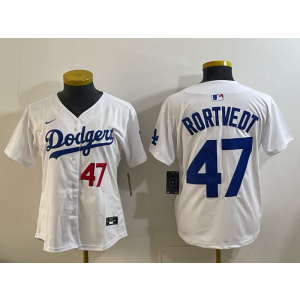 MLB Dodgers 47 Rortvedt White Nike Cool Base Youth Jersey